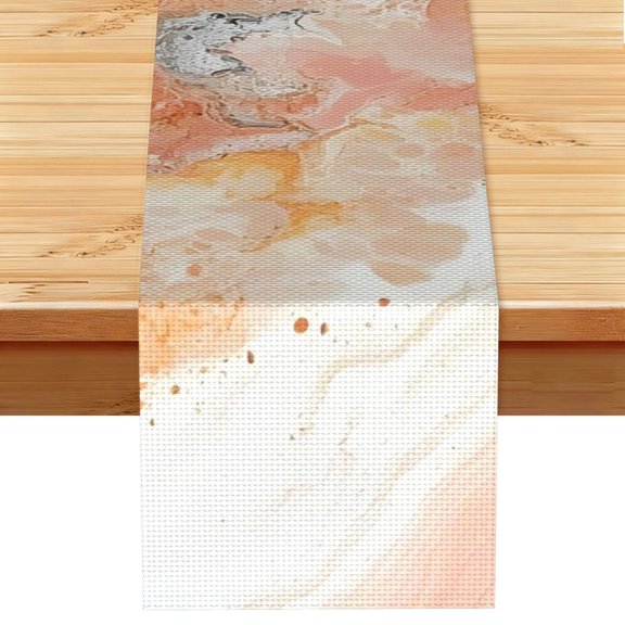 Table Runner 13x72in Linen Look Polyester Rustic Farmhouse Decor For Dining Table Kitchen Coffee Mantel Office Wedding Peachpuff Marble_3