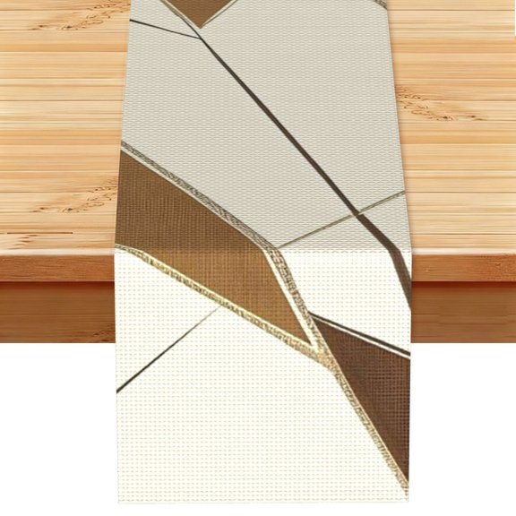 Table Runner 13x72in Linen Look Polyester Rustic Farmhouse Decor For Dining Table Kitchen Coffee Mantel Office Wedding Tan Geometric Lines_1