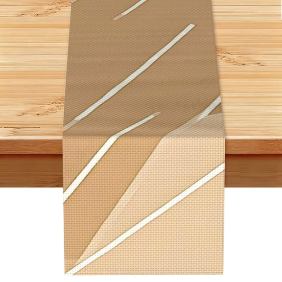 Table Runner 13x72in Linen Look Polyester Rustic Farmhouse Decor For Dining Table Kitchen Coffee Mantel Office Wedding Tan Geometric Lines_2