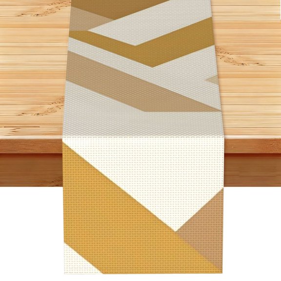 Table Runner 13x72in Linen Look Polyester Rustic Farmhouse Decor For Dining Table Kitchen Coffee Mantel Office Wedding Tan Geometric Lines_3