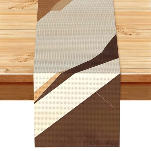 Table Runner 13x72in Linen Look Polyester Rustic Farmhouse Decor For Dining Table Kitchen Coffee Mantel Office Wedding Tan Geometric Lines_4