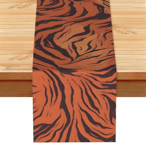 Table Runner 13x72in Linen Look Polyester Rustic Farmhouse Decor For Dining Table Kitchen Coffee Mantel Office Wedding Tiger Print Style Darkred_1