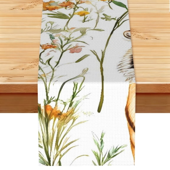 Table Runner 13x72in Linen Look Polyester Rustic Farmhouse Decor For Dining Table Kitchen Coffee Mantel Office Wedding Tigers And Flowers