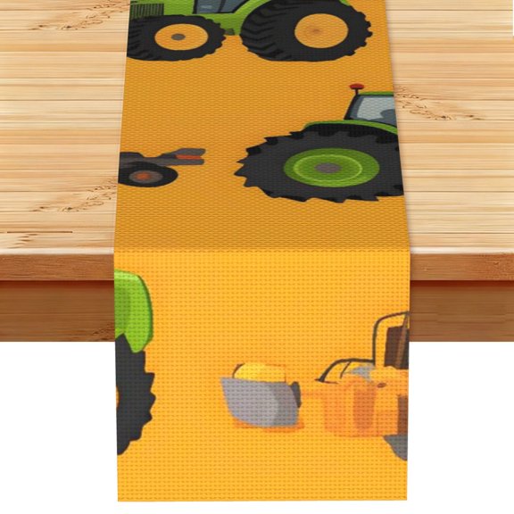 Table Runner 13x72in Linen Look Polyester Rustic Farmhouse Decor For Dining Table Kitchen Coffee Mantel Office Wedding Tractor-Trailer Truck (2)