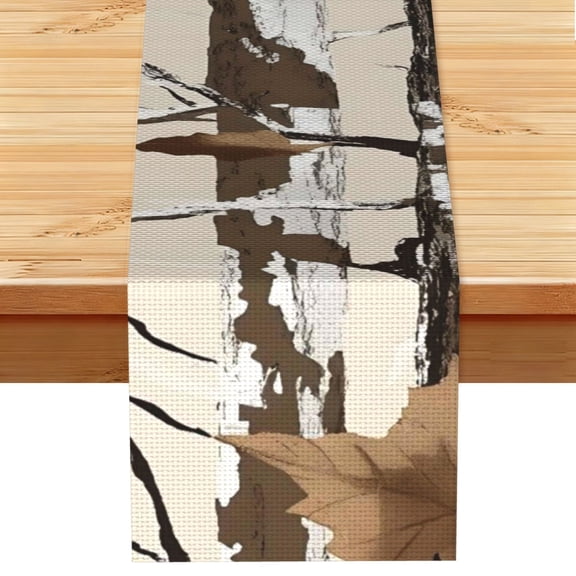 Table Runner 13x72in Linen Look Polyester Rustic Farmhouse Decor For Dining Table Kitchen Coffee Mantel Office Wedding Woods Camouflage Tan_3