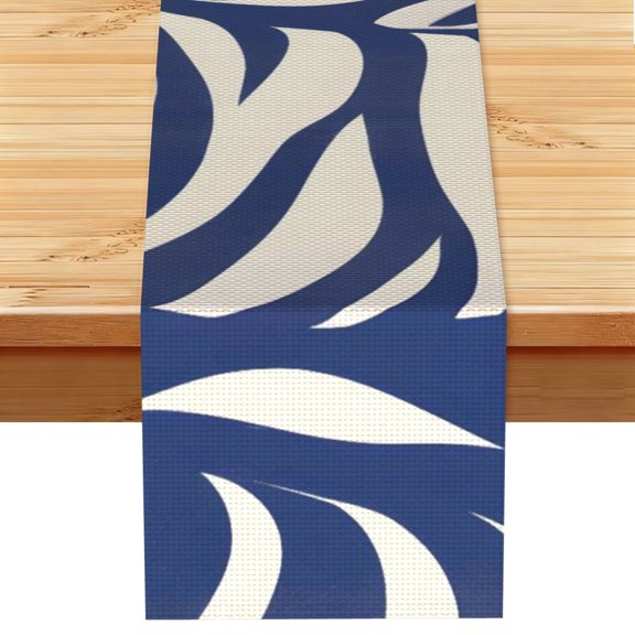Table Runner 13x72in Linen Look Polyester Rustic Farmhouse Decor For Dining Table Kitchen Coffee Mantel Office Wedding Zebra Print Style Steelblue_1
