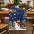 thumbnail image 1 of Table Runner 13x90in Inches Long, Winter Snowman on BlueLinen Washable Dresser Scarf White Red Flowers on TopKitchen Dinning Tablerunners for Holiday/Party/Wedding/Home Tables Decor, 1 of 9