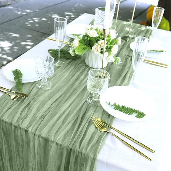 Table Runner 35x118in Crinkle Gauze Boho Voile Machine Washable for Weddings Parties Banquets Photography