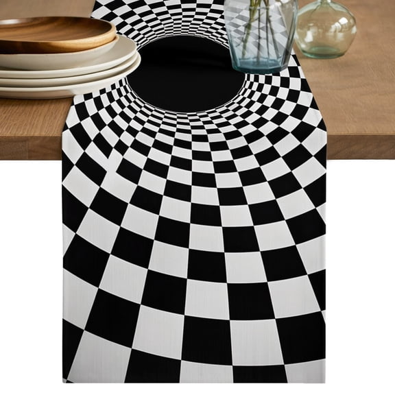 Table Runner 36 Inch Long - 3D Vortex Tunnel Decorative Table Scarf, Black White Optical Illusion Background Dining Table Runners for Wedding Party Kitchen Dining Tables
