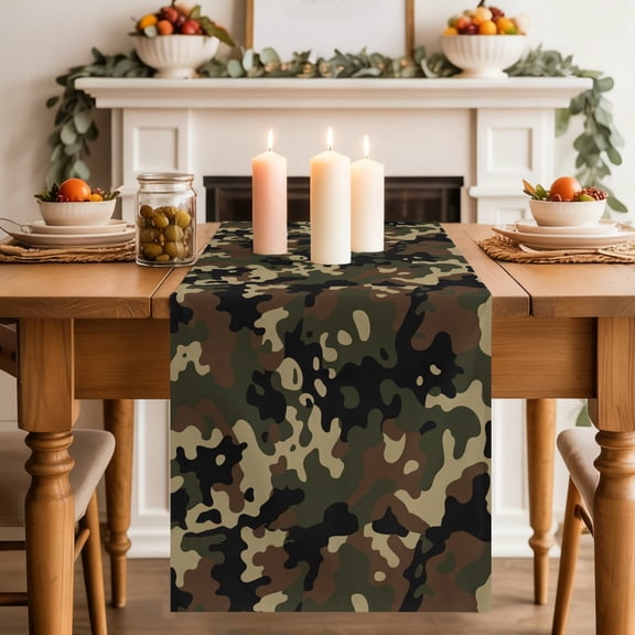 Table Runner 36 Inch Long - Abstract Camouflages Texture Decorative Table Scarf, Retro Camo Pattern Dining Table Runners for Wedding Party Kitchen Dining Tables