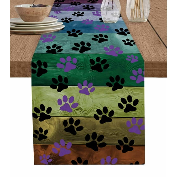 Table Runner 36 Inch Long - Abstract Colorful Wood GrainDecorative Table Scarf,Black Purple Animal FootprintsDining Table Runners for Wedding Party Kitchen Dining Tables