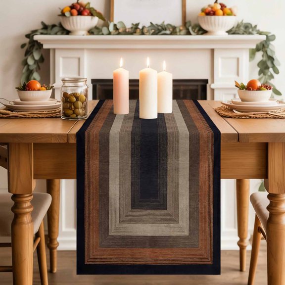 Table Runner 36 Inch Long - Abstract Geometric Square Decorative Table Scarf, Black Brown Wood Grain Texture Dining Table Runners for Wedding Party Kitchen Dining Tables