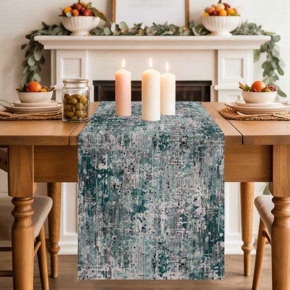 Table Runner 36 Inch Long - Abstract Texture Mossy Stone Decorative Table Scarf, Seafoam Teal Gray Dining Table Runners for Wedding Party Kitchen Dining Tables
