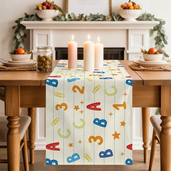 Table Runner 36 Inch Long - Alphabet Letters Numbers Decorative Table Scarf, Educational Learning Pattern Dining Table Runners for Wedding Party Kitchen Dining Tables