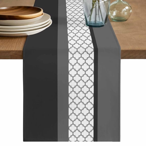 Table Runner 36 Inch Long - Black White Moroccan Trellis Decorative Table Scarf, Modern Stitching Dining Table Runners for Wedding Party Kitchen Dining Tables