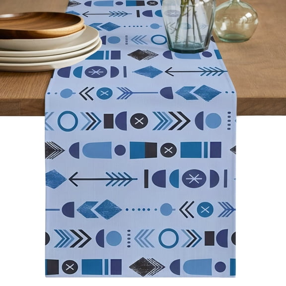 Table Runner 36 Inch Long - Blue Aztec Tribal Arrows Decorative Table Scarf, Southwestern Geometric Art Dining Table Runners for Wedding Party Kitchen Dining Tables
