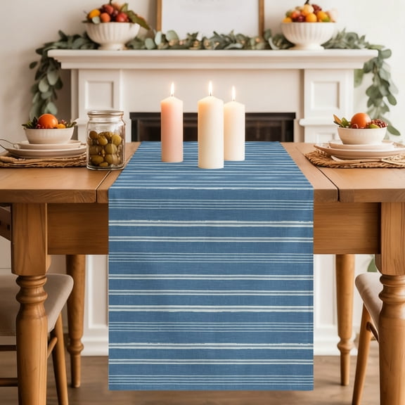 Table Runner 36 Inch Long - Blue White Vertical Stripes Decorative Table Scarf, Pinstripe Pattern Dining Table Runners for Wedding Party Kitchen Dining Tables