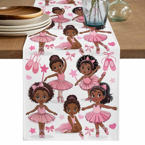 Table Runner 36 Inch Long - Cartoon Children Ballet Dance Decorative Table Scarf, Pink Butterflies Ballet Shoes Dining Table Runners for Wedding Party Kitchen Dining Tables