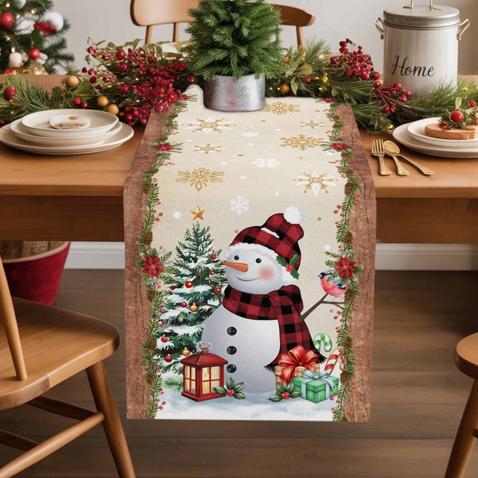 Snow Table Runner Table Runner 36 Inch Long - Christmas Tree SnowmanDecorative Table ...