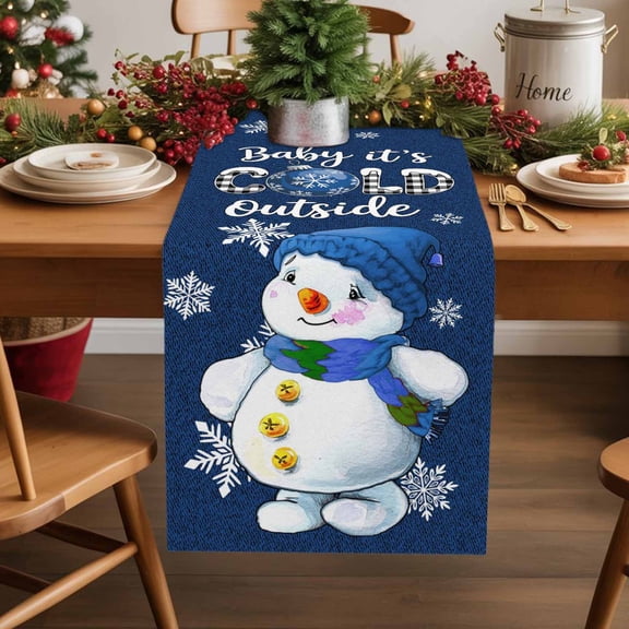Table Runner 36 Inch Long - It's Cold outside WordsDecorative Table Scarf,Winter Snowman SnowflakeDining Table Runners for Wedding Party Kitchen Dining Tables