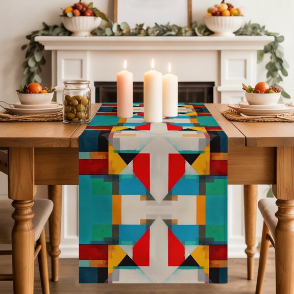 Table Runner 36 Inch Long - Color Block Overlay Colorful Decorative Table Scarf, Modern Minimalist Abstract Art Color Dining Table Runners for Wedding Party Kitchen Dining Tables