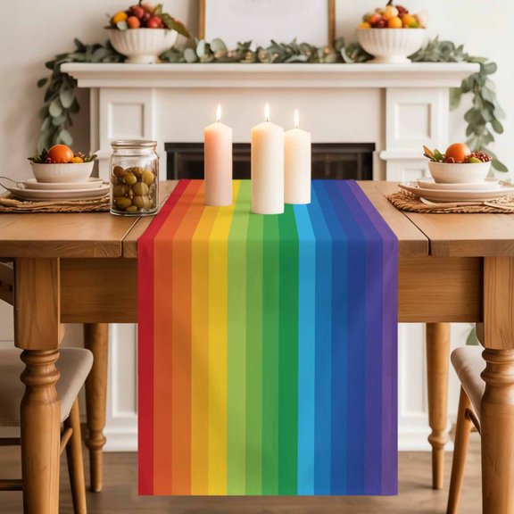 Table Runner 36 Inch Long - Colorful Stripes Gradient Art Decorative Table Scarf, Modern Rainbow Texture Dining Table Runners for Wedding Party Kitchen Dining Tables