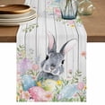thumbnail image 1 of Table Runner - 36 Inch Long, Easter Kitchen Dining Table Runner Dresser Scarves, Spring Bunny Colorful Eggs Plants Wooden Grain Farmhouse Decor for Coffee Tables Wedding Party Banquet, 1 of 8