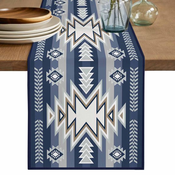 Table Runner 36 Inch Long - Ethnic Boho Morocco Theme Decorative Table Scarf, Aztec Blue Geometric Art Dining Table Runners for Wedding Party Kitchen Dining Tables