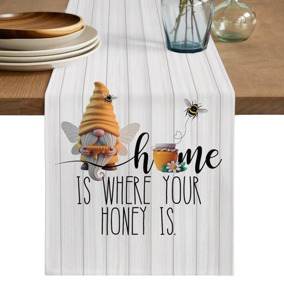 Table Runner 36 Inch Long - Farm Gnome Bee Honey Wooden Plank Decorative Table Scarf, Rustic Home Quote Dining Table Runners for Wedding Party Kitchen Dining Tables