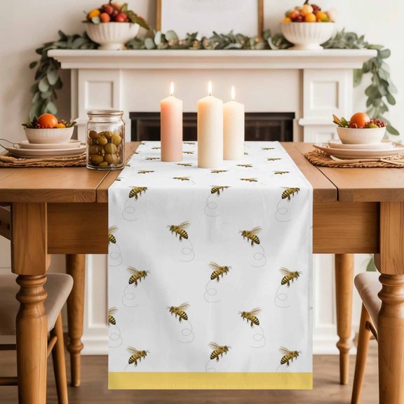 Table Runner 36 Inch Long - Farm Honey Bee Swirling Yellow Decorative Table Scarf, Rustic Seamless Insects Dining Table Runners for Wedding Party Kitchen Dining Tables