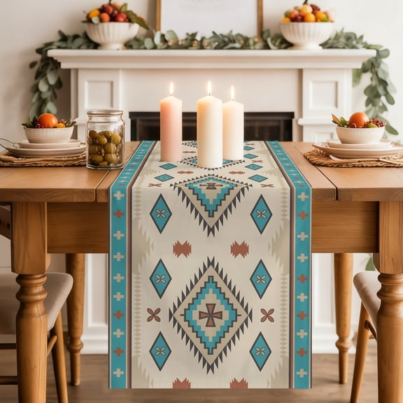 Table Runner 36 Inch Long - Farmhouse Aztec Southwest Decorative Table Scarf, Brown Ethnic Geometric Dining Table Runners for Wedding Party Kitchen Dining Tables