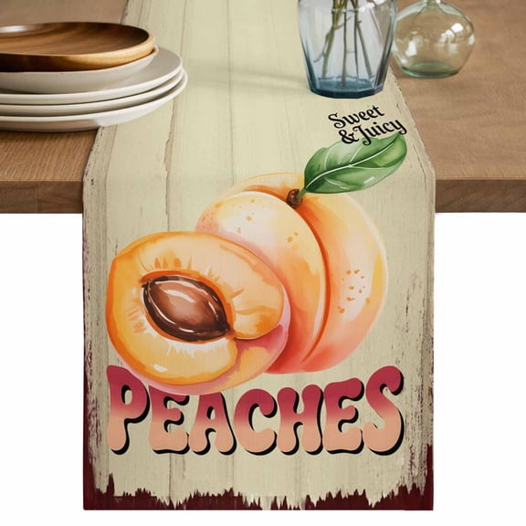 Table Runner 36 Inch Long - Farmhouse Peaches Vintage Style Decorative Table Scarf, Country Fruit Wood Texture Dining Table Runners for Wedding Party Kitchen Dining Tables