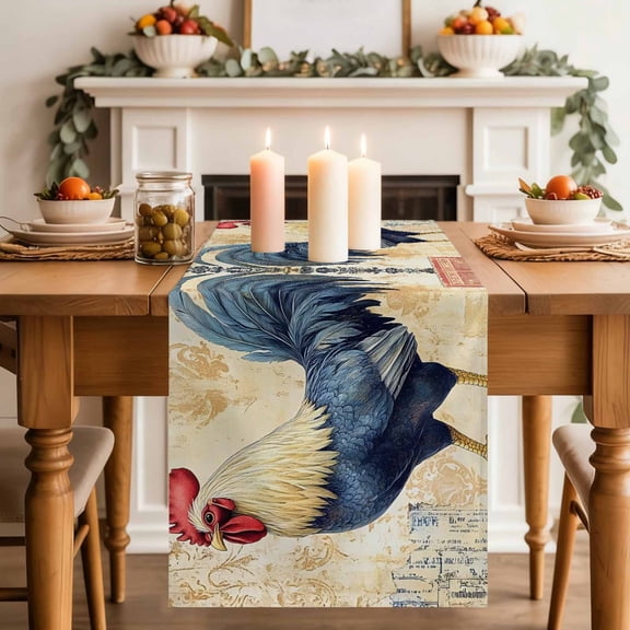 Table Runner 36 Inch Long - Farmhouse Retro Rooster Decorative Table Scarf, Watercolor Country Chicken Dining Table Runners for Wedding Party Kitchen Dining Tables