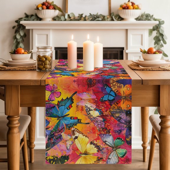 Table Runner 36 Inch Long - Garden Colorful Wings Butterfly Decorative Table Scarf, Watercolor Insects Dining Table Runners for Wedding Party Kitchen Dining Tables