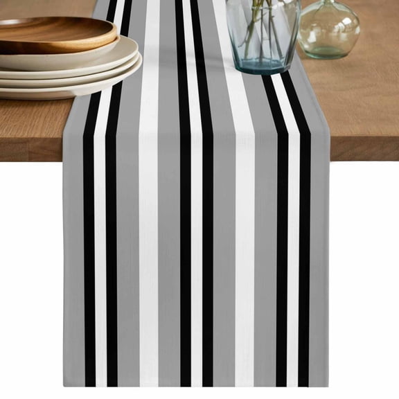 Table Runner 36 Inch Long - Gray Black White Stripe Decorative Table Scarf, Abstract Geometric Lines Dining Table Runners for Wedding Party Kitchen Dining Tables
