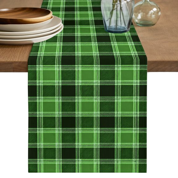 Table Runner - 36 Inch Long, Green Checkered Kitchen Dining Table Runner Dresser Scarves, Modern Farmhouse Green Buffalo Plaid Farmhouse Decor for Coffee Tables Wedding Party Banquet