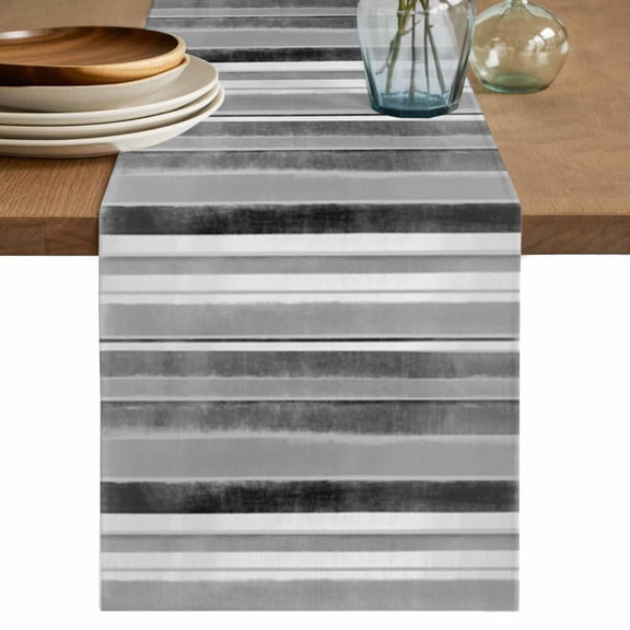 Table Runner 36 Inch Long - Grey White Stripe Nordic Style Decorative Table Scarf, Retro Geometric Art Dining Table Runners for Wedding Party Kitchen Dining Tables