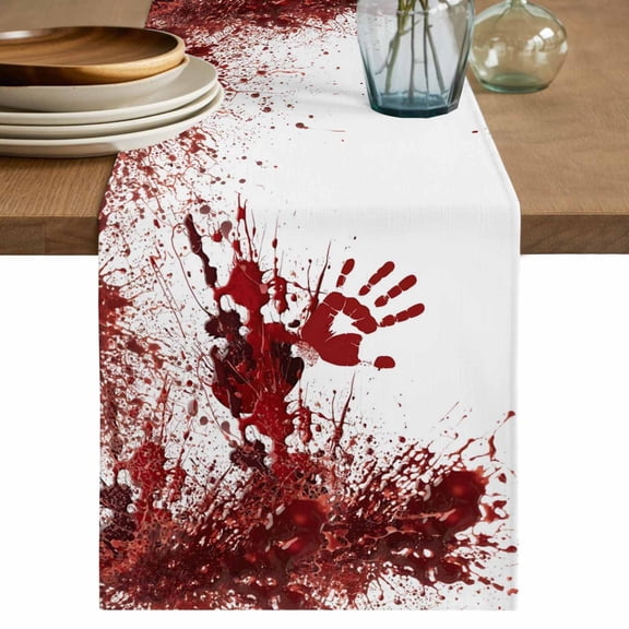Table Runner 36 Inch Long - Halloween Bloody Handprint Decorative Table Scarf, Horror Blood Bloody Palm Dining Table Runners for Wedding Party Kitchen Dining Tables