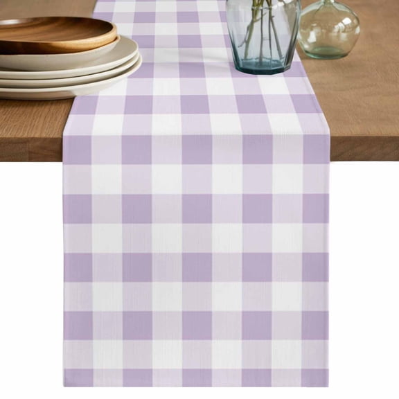 Table Runner 36 Inch Long - Lavender Purple Grid Decorative Table Scarf, Farm Pastoral Theme Dining Table Runners for Wedding Party Kitchen Dining Tables