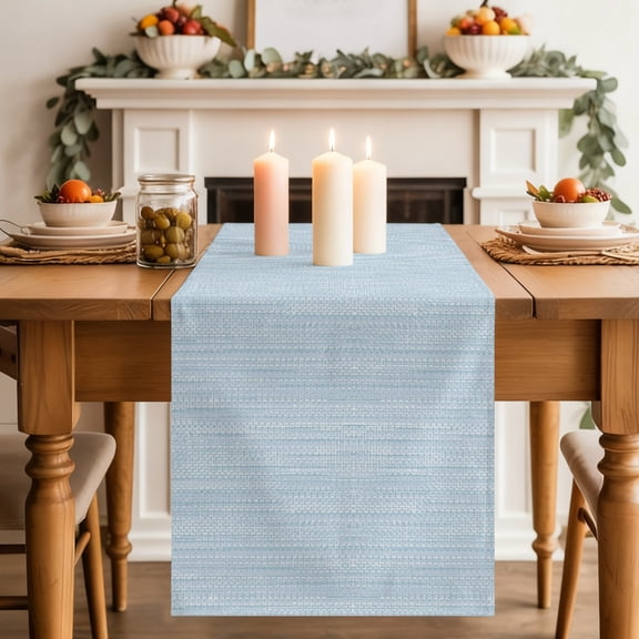 Table Runner 36 Inch Long - Minimalist Light Blue Decorative Table Scarf, Vintage Linen Weave Textured Dining Table Runners for Wedding Party Kitchen Dining Tables