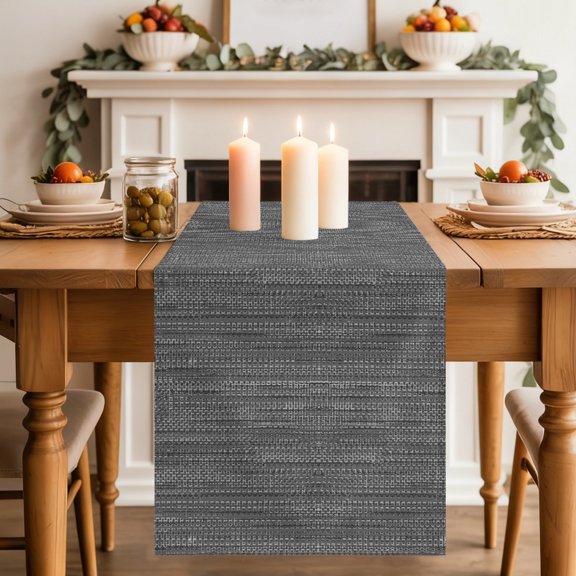 Table Runner 36 Inch Long - Modern Minimalist Light Gray Decorative Table Scarf, Vintage Linen Weave Textured Dining Table Runners for Wedding Party Kitchen Dining Tables