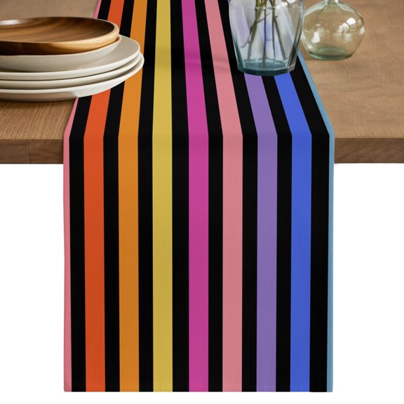 Table Runner 36 Inch Long - Modern Rainbow Stripes Decorative Table Scarf, Boho Vertical Striped Dining Table Runners for Wedding Party Kitchen Dining Tables