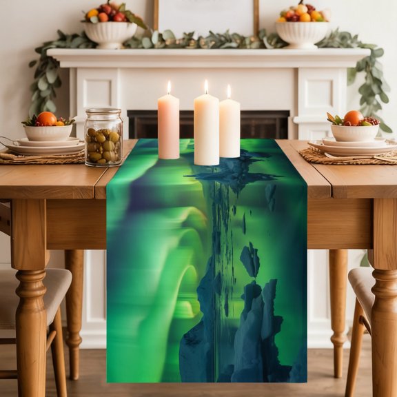 Table Runner 36 Inch Long - Natural Scene Polar Lights Decorative Table Scarf, Winter Iceland Aurorae Dining Table Runners for Wedding Party Kitchen Dining Tables