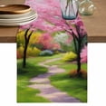 thumbnail image 1 of Table Runner - 36 Inch Long, Nature Pink Green Kitchen Dining Table Runner Dresser Scarves, Spring Country Oil Painting Flower Tree Farmhouse Decor for Coffee Tables Wedding Party Banquet, 1 of 8
