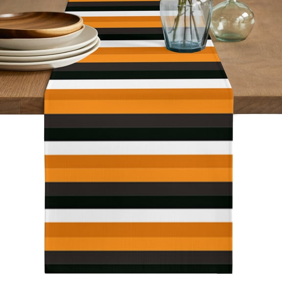 Table Runner 36 Inch Long - Orange Stripes Happy Halloween Decorative Table Scarf, Fall Theme Black Lines Dining Table Runners for Wedding Party Kitchen Dining Tables