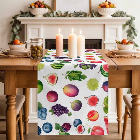 Table Runner 36 Inch Long - Pastoral Fruit Watermelon Grapes Decorative Table Scarf, Farm Kiwifruit Lemon Dining Table Runners for Wedding Party Kitchen Dining Tables