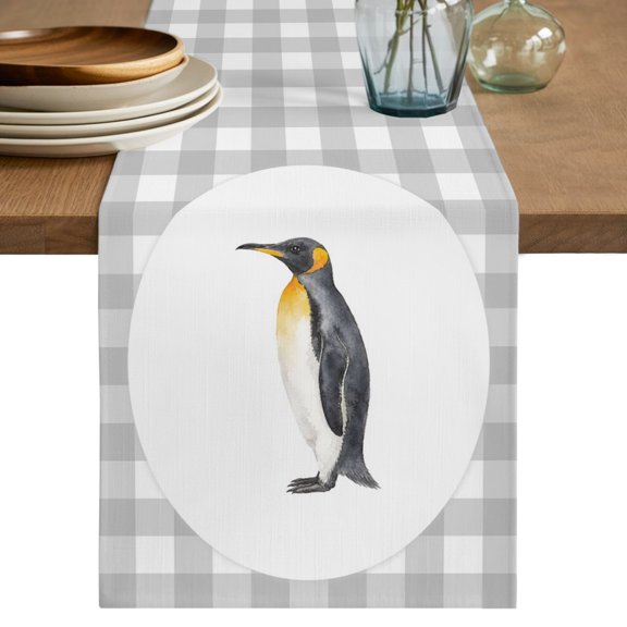 Table Runner - 36 Inch Long, Penguin Kitchen Dining Table Runner Dresser Scarves, Modern Grey Checkered Farmhouse Farmhouse Decor for Coffee Tables Wedding Party Banquet