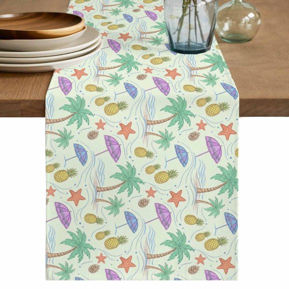 Table Runner 36 Inch Long - Pineapple Starfish Coconut Tree Decorative Table Scarf, Summer Seaside Ocean Theme Dining Table Runners for Wedding Party Kitchen Dining Tables
