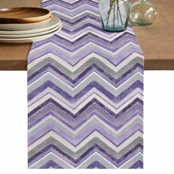 Table Runner 36 Inch Long - Purple Gradient Stripe Nordic Style Decorative Table Scarf, Zigzag Art Dining Table Runners for Wedding Party Kitchen Dining Tables