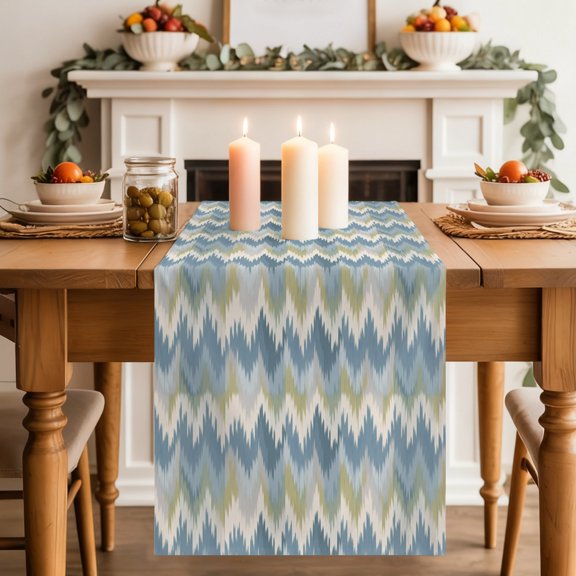 Table Runner 36 Inch Long - Retro Blue Green Zigzag Chevron Decorative Table Scarf, Southwest Ethnic Style Dining Table Runners for Wedding Party Kitchen Dining Tables